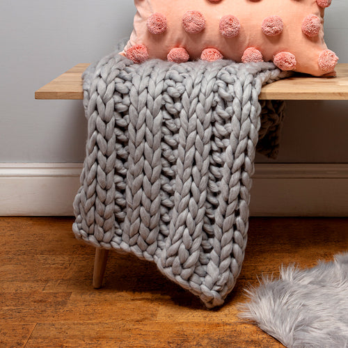 Grey Chunky Knit Throw